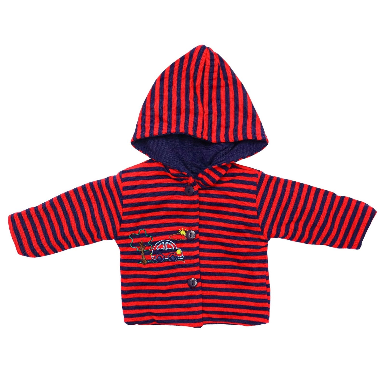 Hooded Jacket Red Stripes Car Embroidery | Little Darling - Zubaidas Mothershop