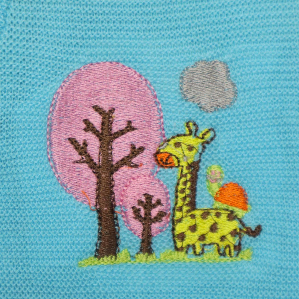Hooded Jacket Sky Blue Giraffe Embroidery | Little Darling - Zubaidas Mothershop