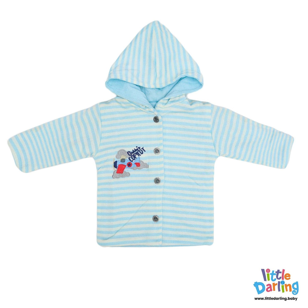 Hooded Jacket Sky Blue Strips | Little Darling - Zubaidas Mothershop