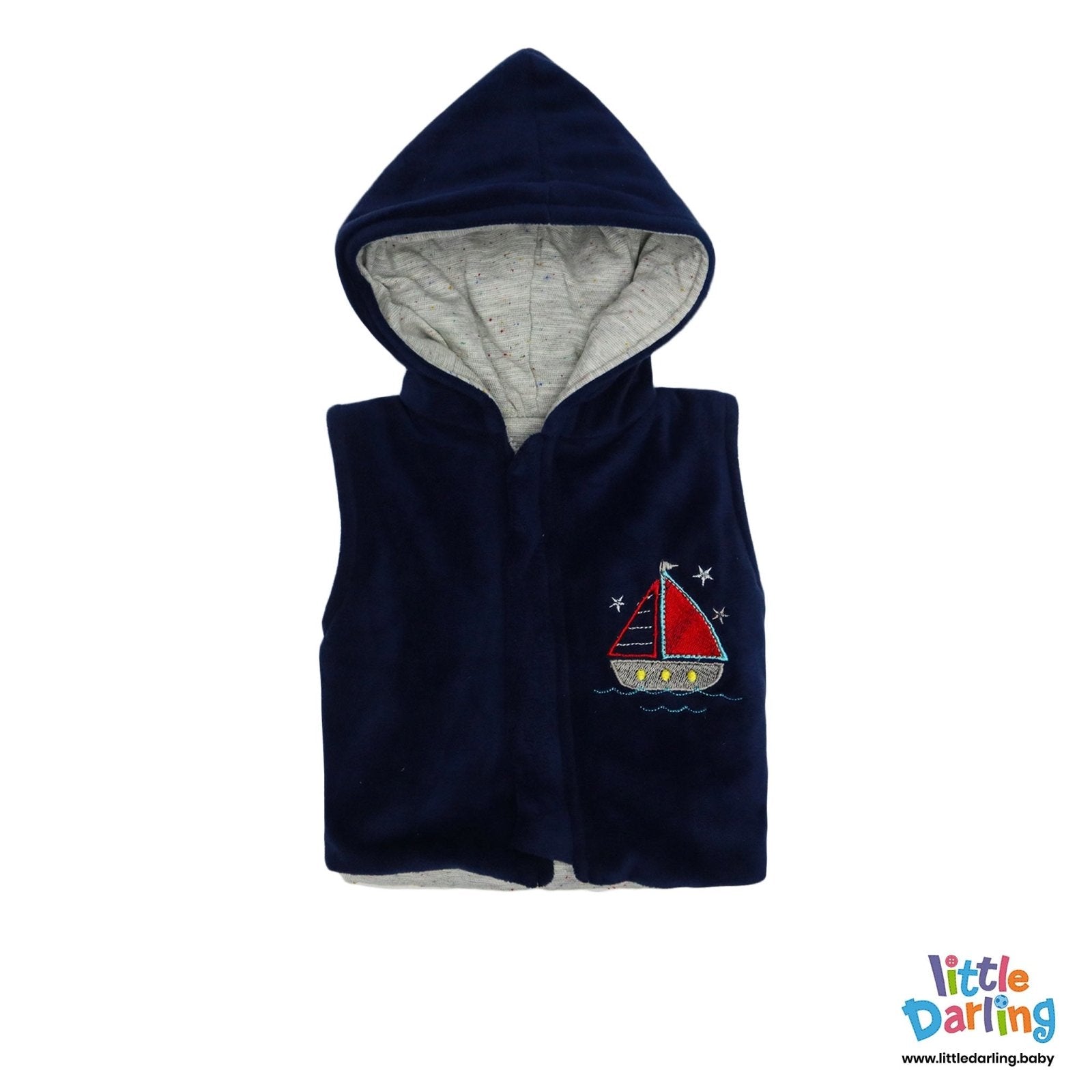 Hooded Jacket Sleeveless Boat Embroidery | Little Darling - Zubaidas Mothershop
