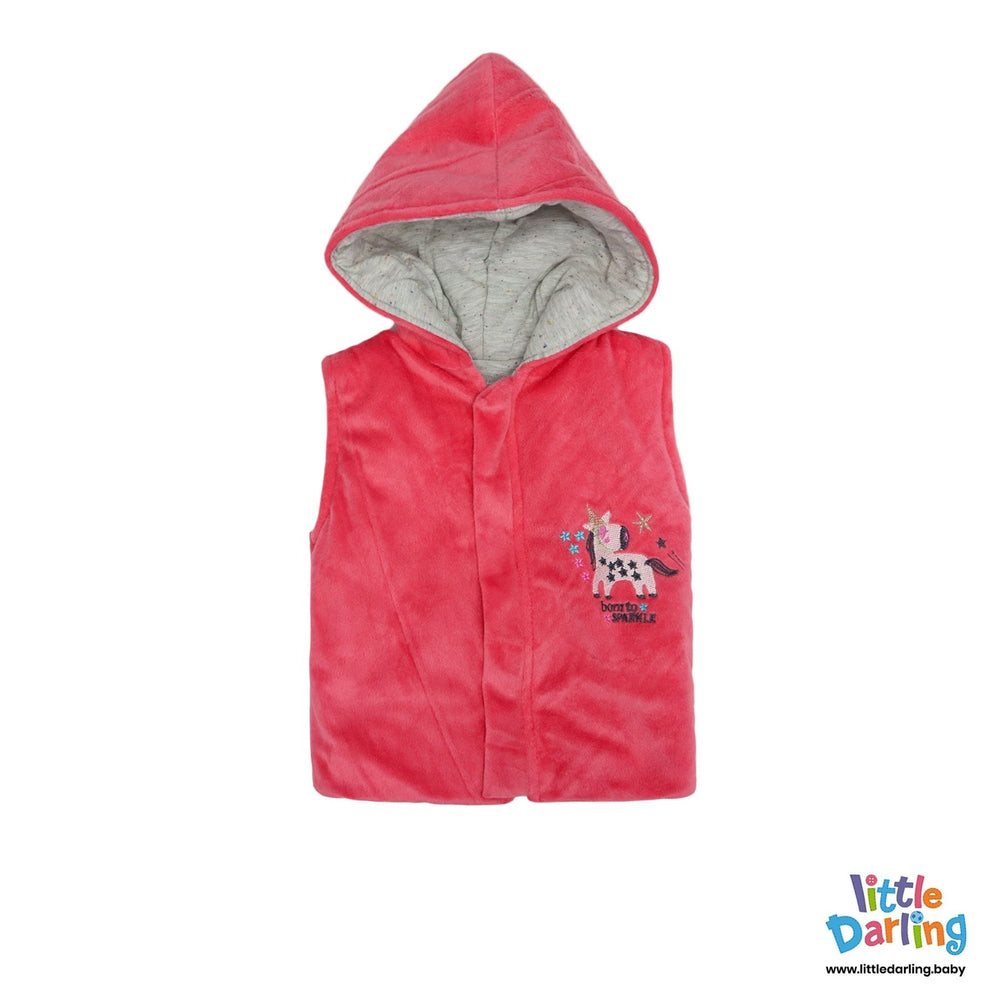 Hooded Jacket Sleeveless Unicorn Embroidery | Little Darling - Zubaidas Mothershop