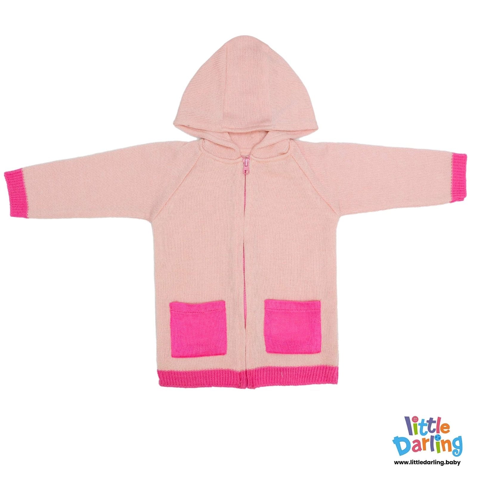 Hooded Jacket with Pockets Pink Color | Little Darling - Zubaidas Mothershop
