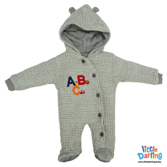 Hooded Romper Gray ABC Embroidery | Little Darling - Zubaidas Mothershop