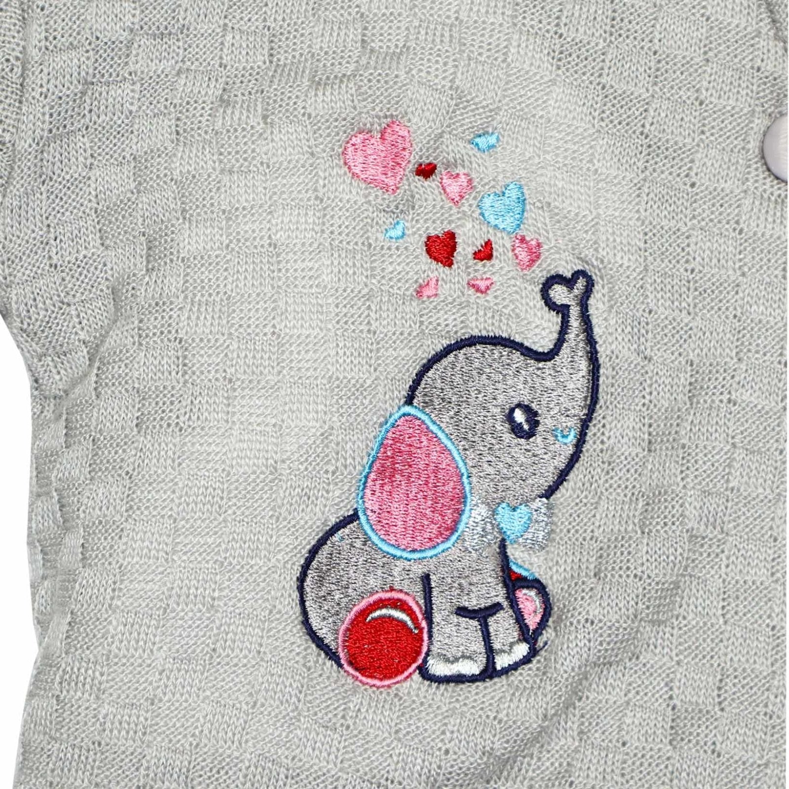 Hooded Woolen Romper Elephant Embroidery Box Pattern Grey Color by Little Darling