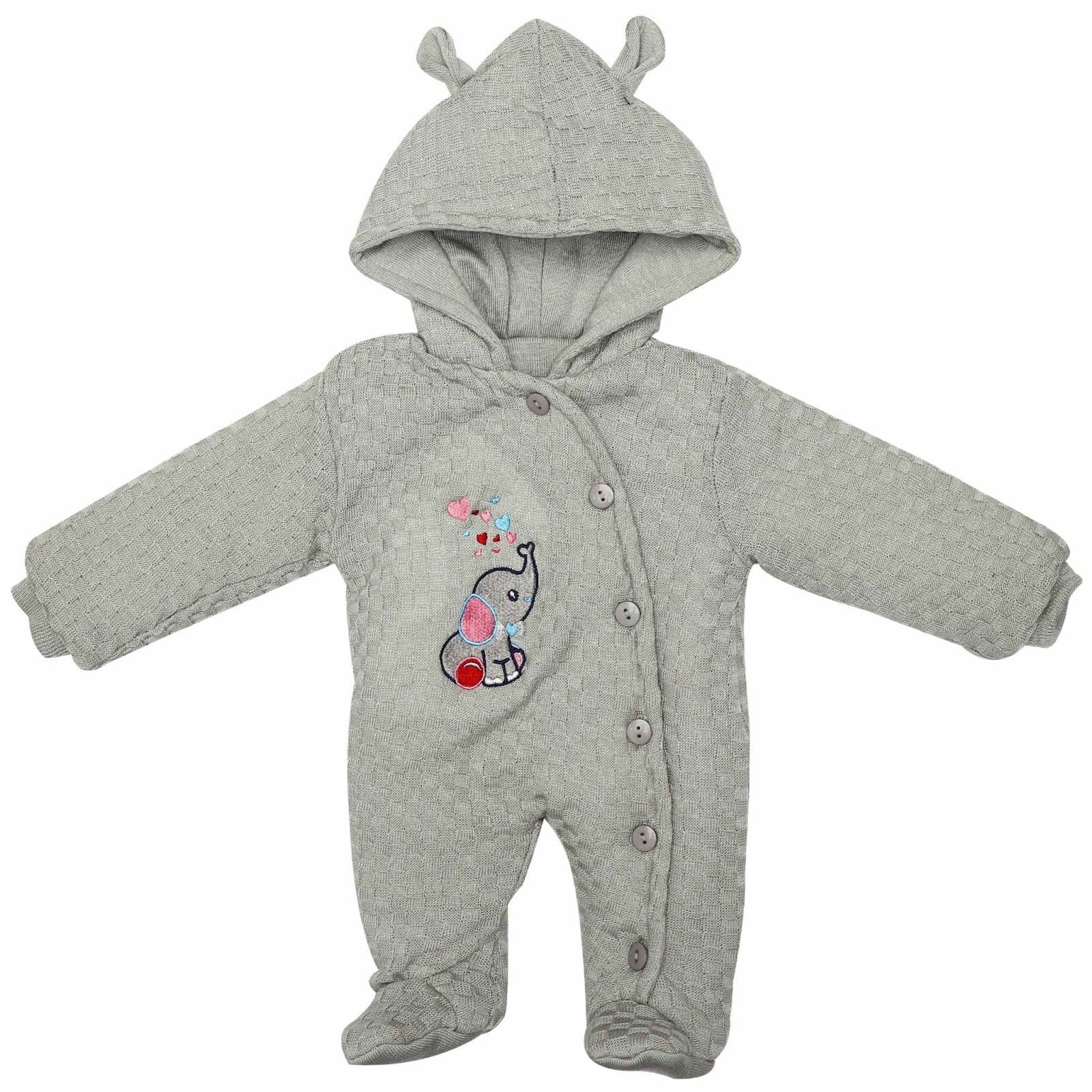 Hooded Romper Gray Elephant Embroidery | Little Darling - Zubaidas Mothershop