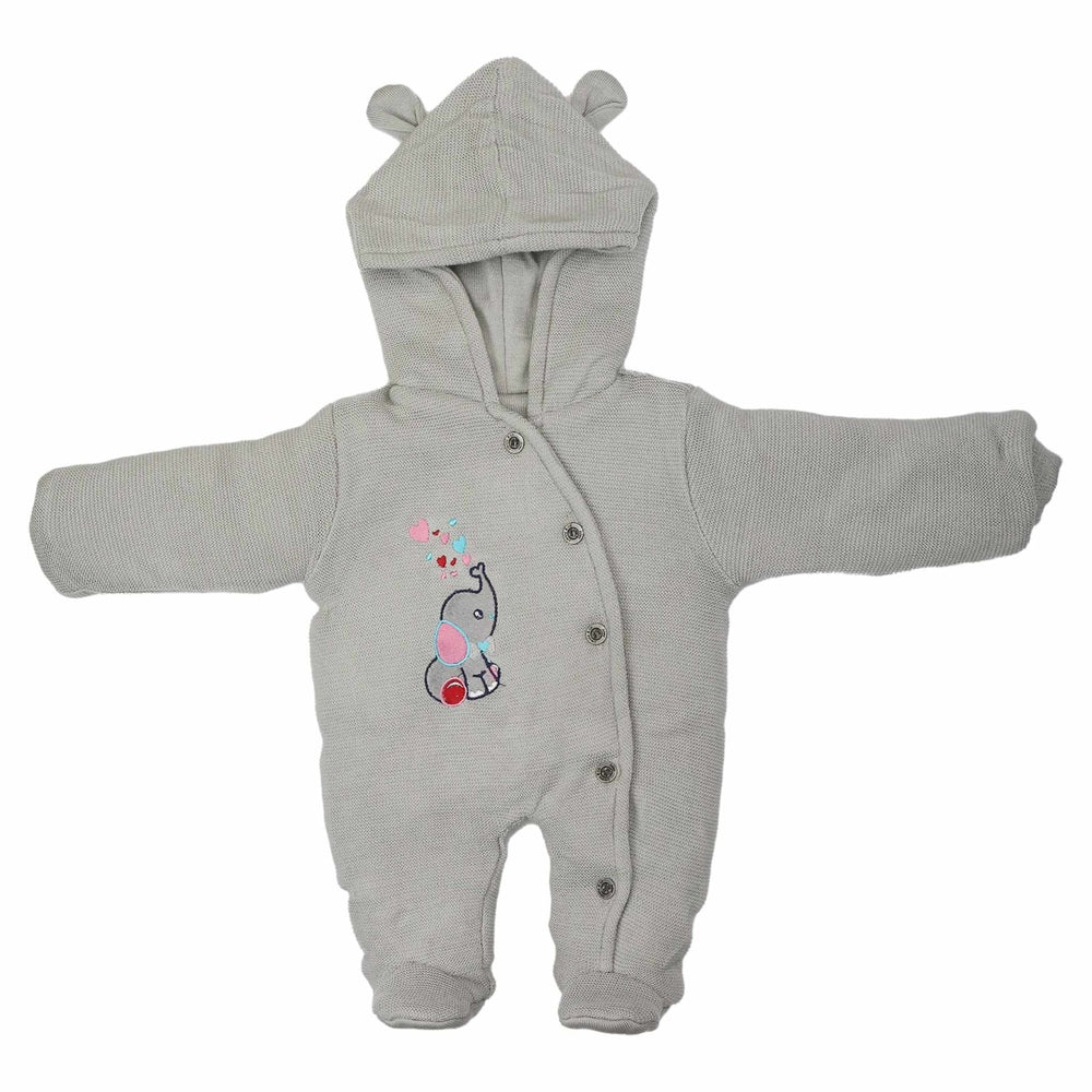 Hooded Romper Gray Elephant Embroidery | Little Darling - Zubaidas Mothershop