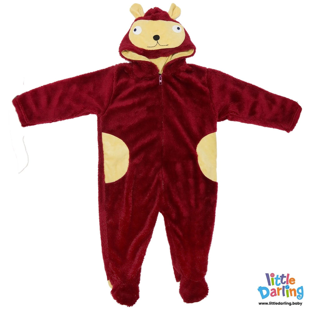 Hooded Romper Maroon Color | Little Darling - Zubaidas Mothershop