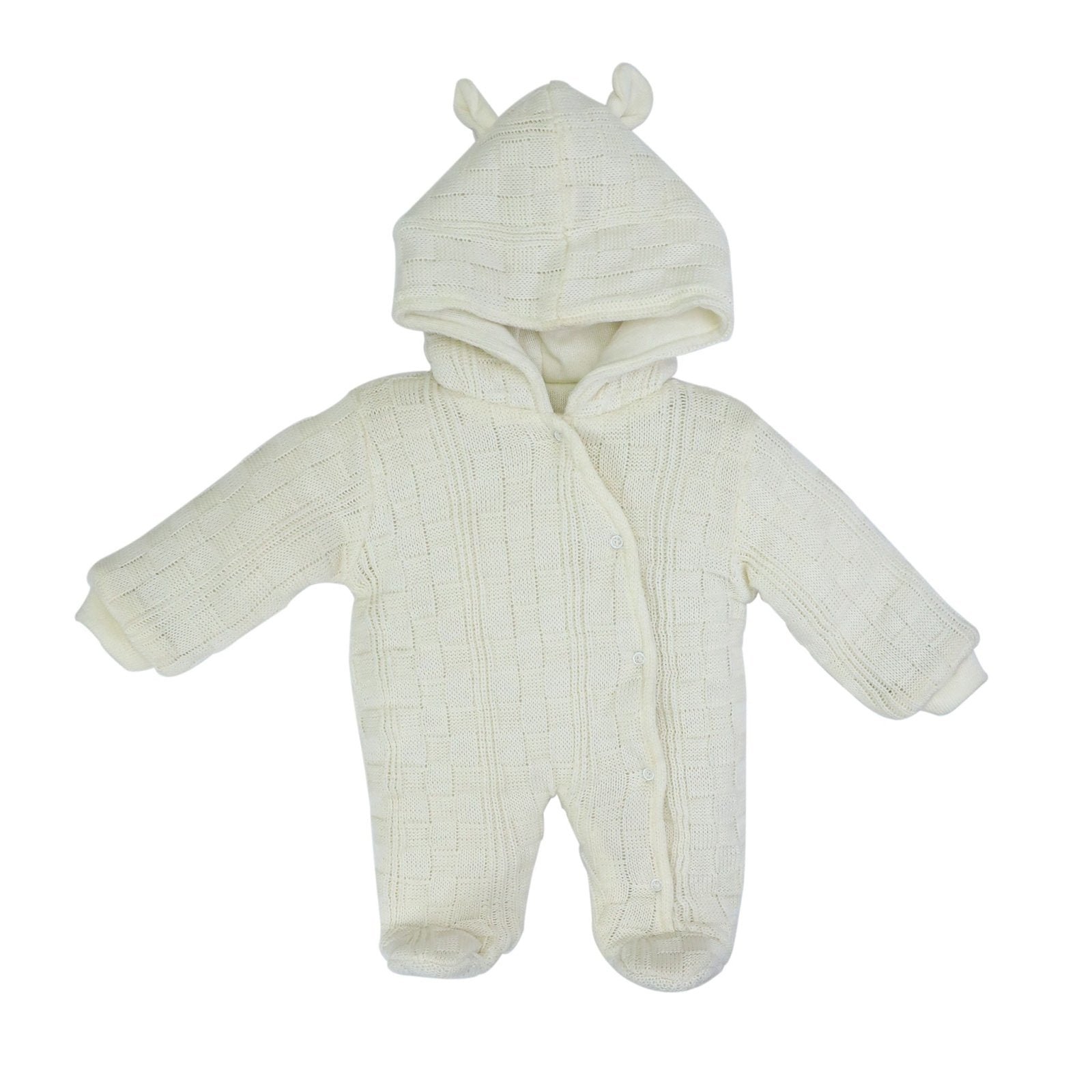 Hooded Woolen Romper Box Pattern Off White Color by Little Darling