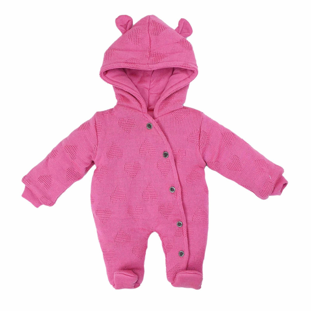 Hooded Romper Pink Heart Print | Little Darling - Zubaidas Mothershop