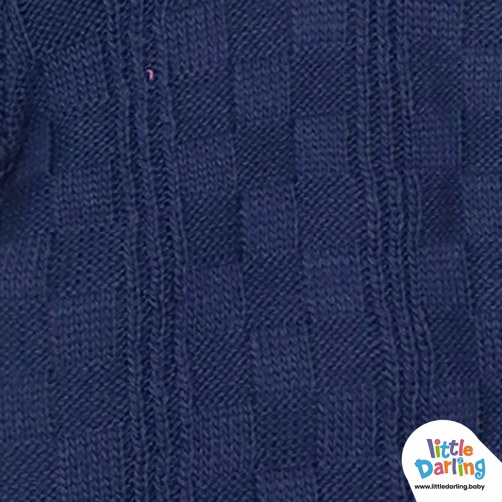 Hooded Woolen Romper Box Pattern Navy Blue Color by Little Darling