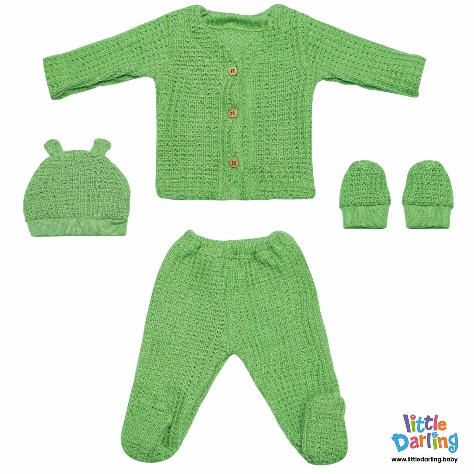 Newborn Baby Gift Set Pk Of 4 Green Fancy knitting | Little Darling - Zubaidas Mothershop