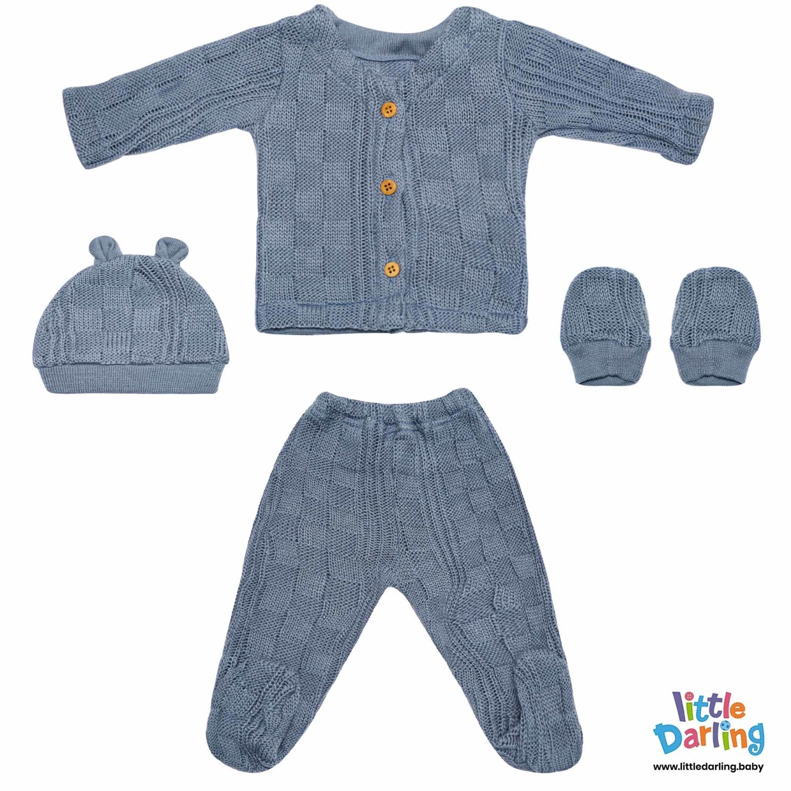 Newborn Baby Gift Set Pk Of 4 Navy Blue Fancy Knitting | Little Darling - Zubaidas Mothershop
