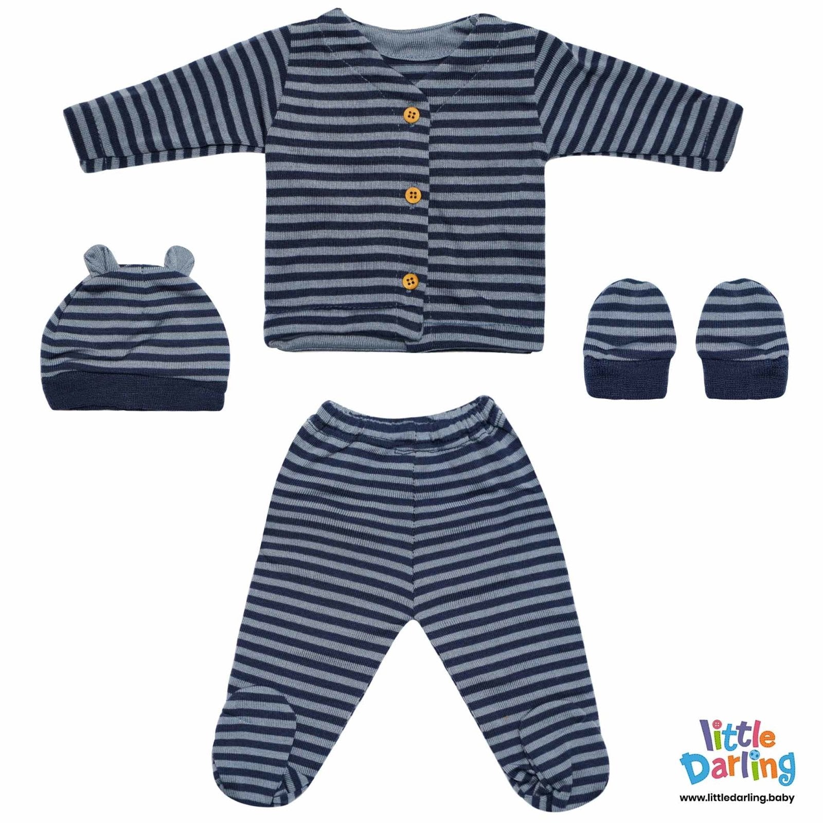 Newborn Baby Gift Set Pk Of 4 Navy Blue Stripes | Little Darling - Zubaidas Mothershop
