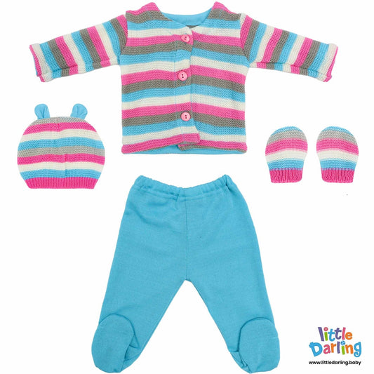 Newborn Baby Gift Set Pk Of 4 Pink Stripes | Little Darling - Zubaidas Mothershop