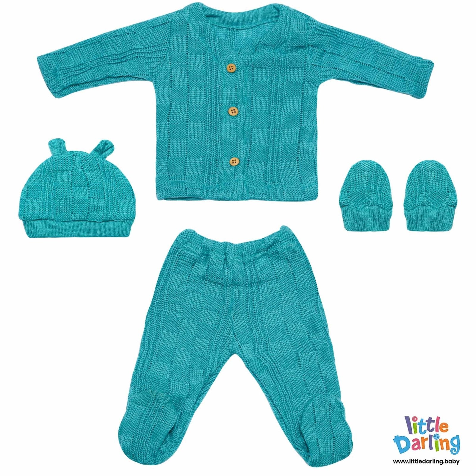 Newborn Baby Gift Set Pk Of 4 Sea Green Fancy knitting | Little Darling - Zubaidas Mothershop