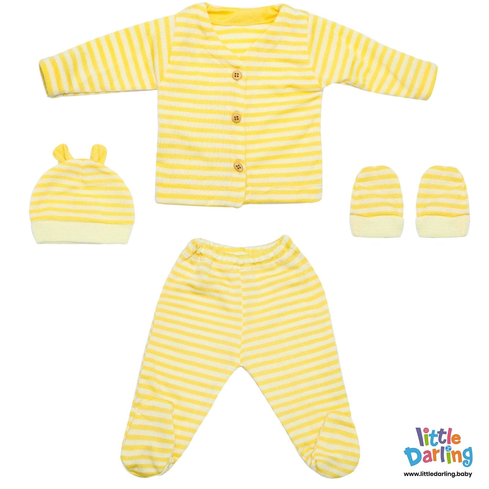 Newborn Baby Gift Set Pk Of 4 Yellow Stripes | Little Darling - Zubaidas Mothershop