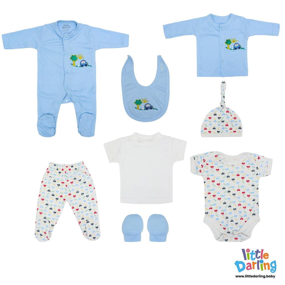 Newborn Baby Giftset 8 Pcs Cars Print | Little Darling - Zubaidas Mothershop