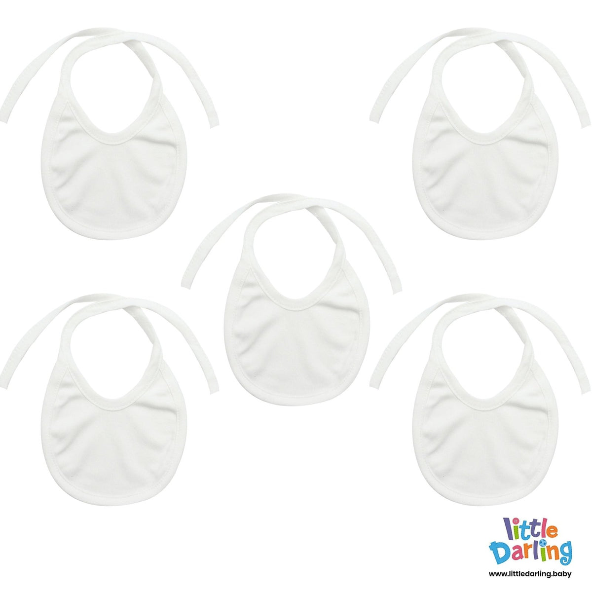 Plain White Pack of 5 Bibs | Little Darling - Zubaidas Mothershop