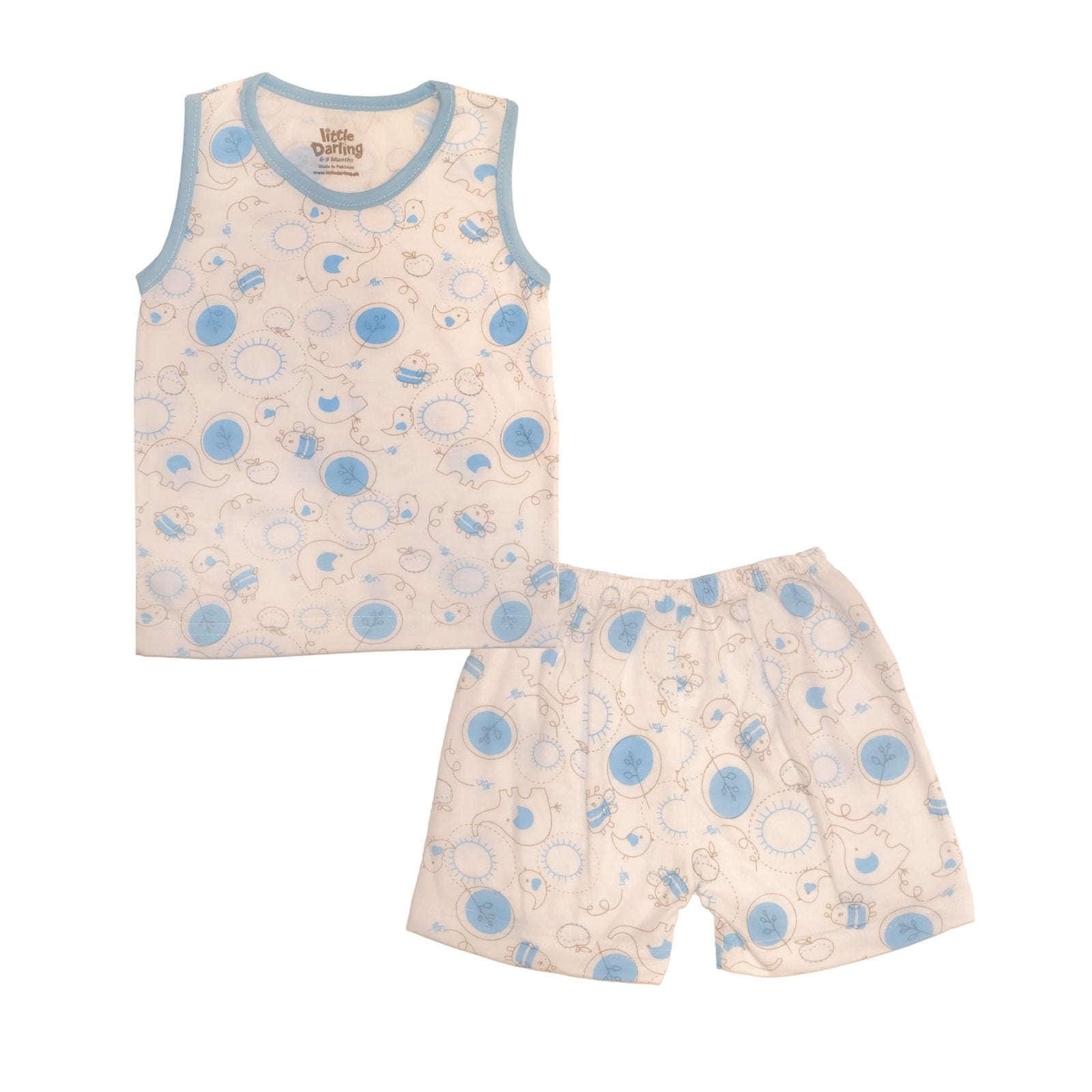 Sando Suit Blue Elephant And Birds Print by Little Darling