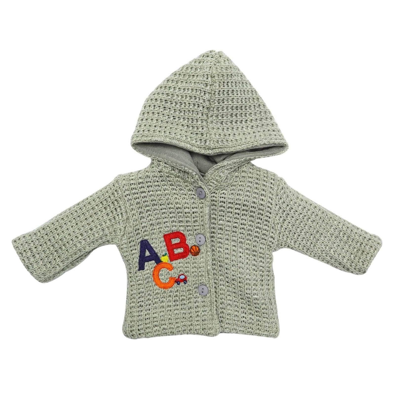 Woolen Hooded Jacket ABC Embroidery | Little Darling - Zubaidas Mothershop