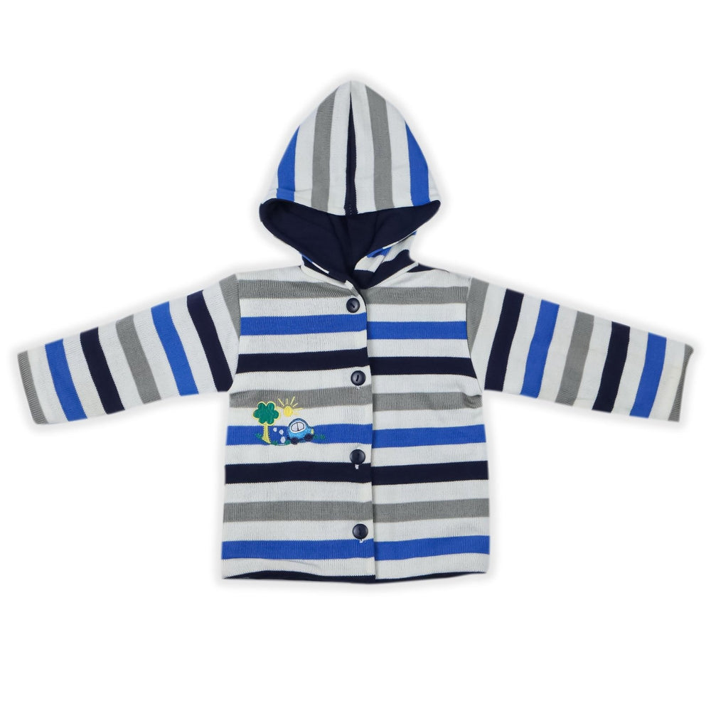 Woolen Hooded Jacket Blue Sripes | Little Darling - Zubaidas Mothershop