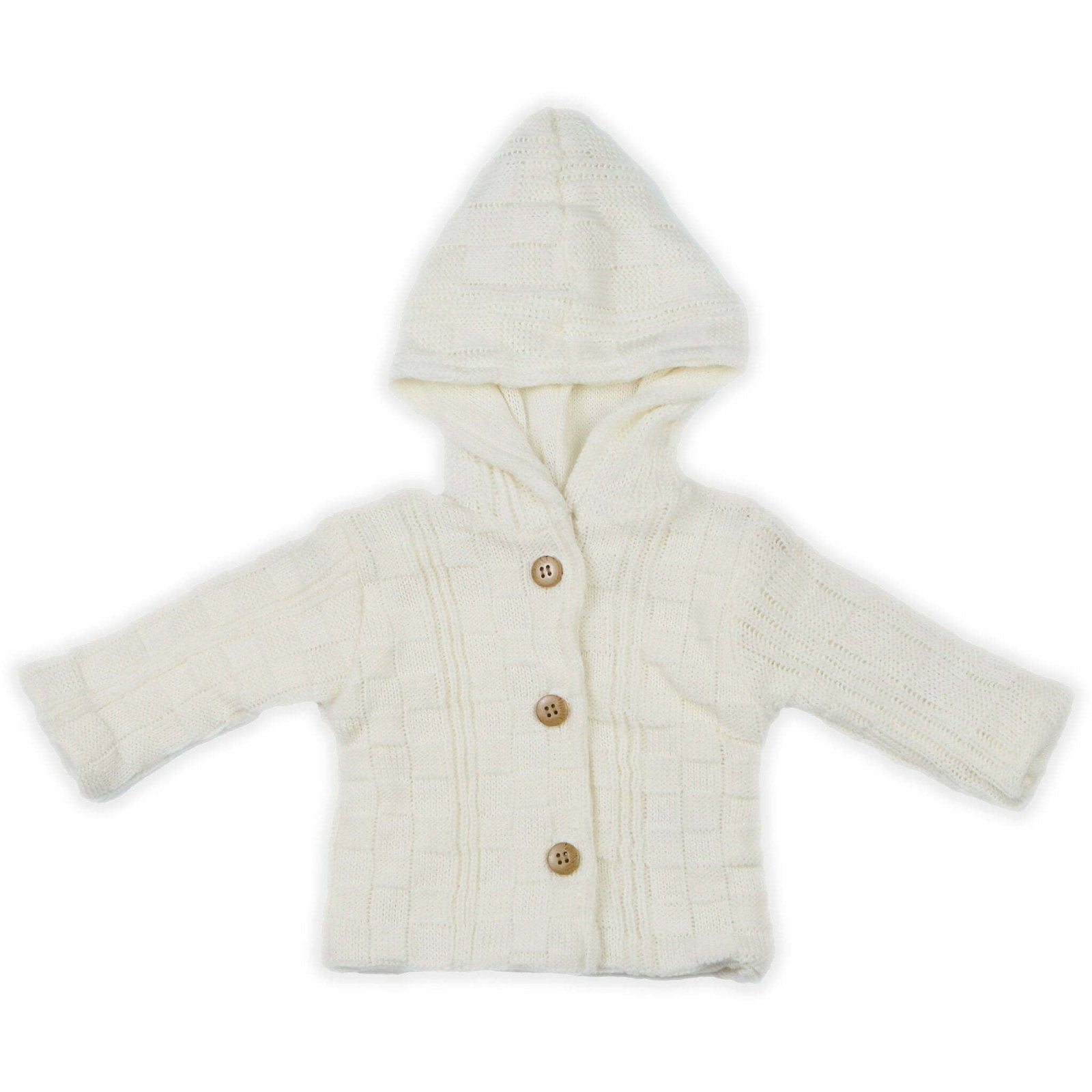 Woolen Hooded Jacket Off-White With Buttons | Little Darling - Zubaidas Mothershop
