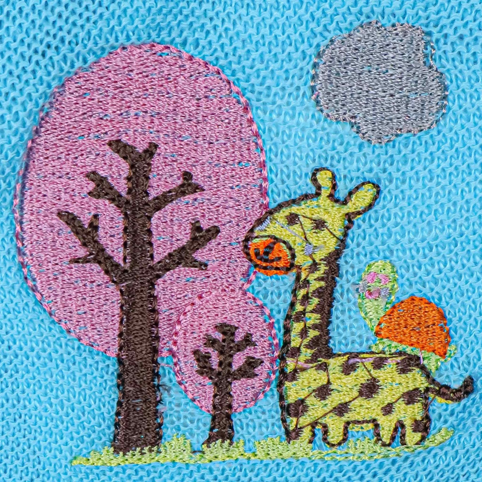Woolen Hooded Jacket Giraffe Embroidery Blue Color by Little Darling