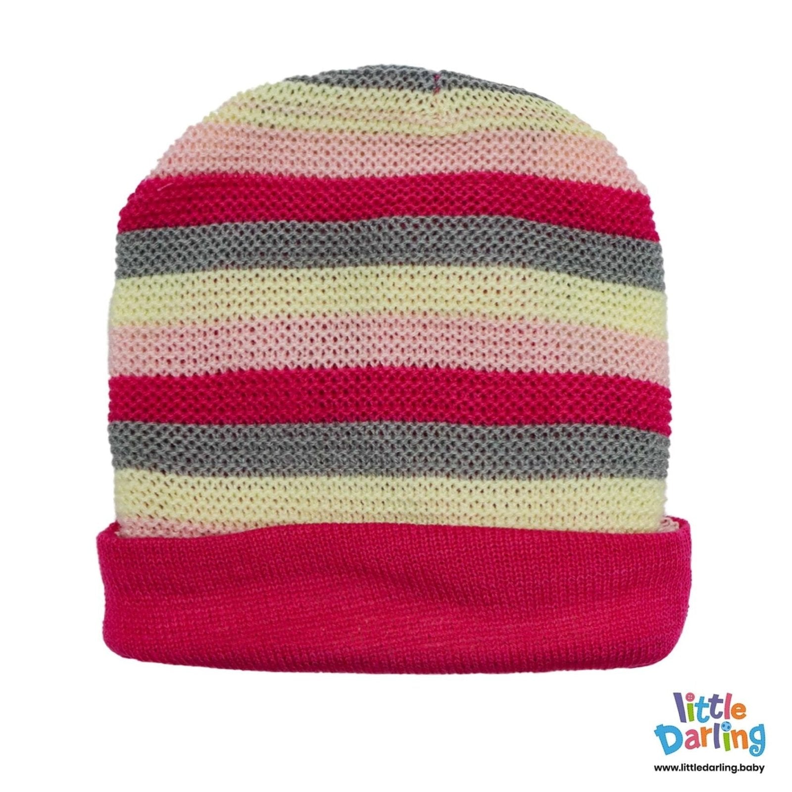 Woolen Regular Cap Pink Stripes | Little Darling - Zubaidas Mothershop