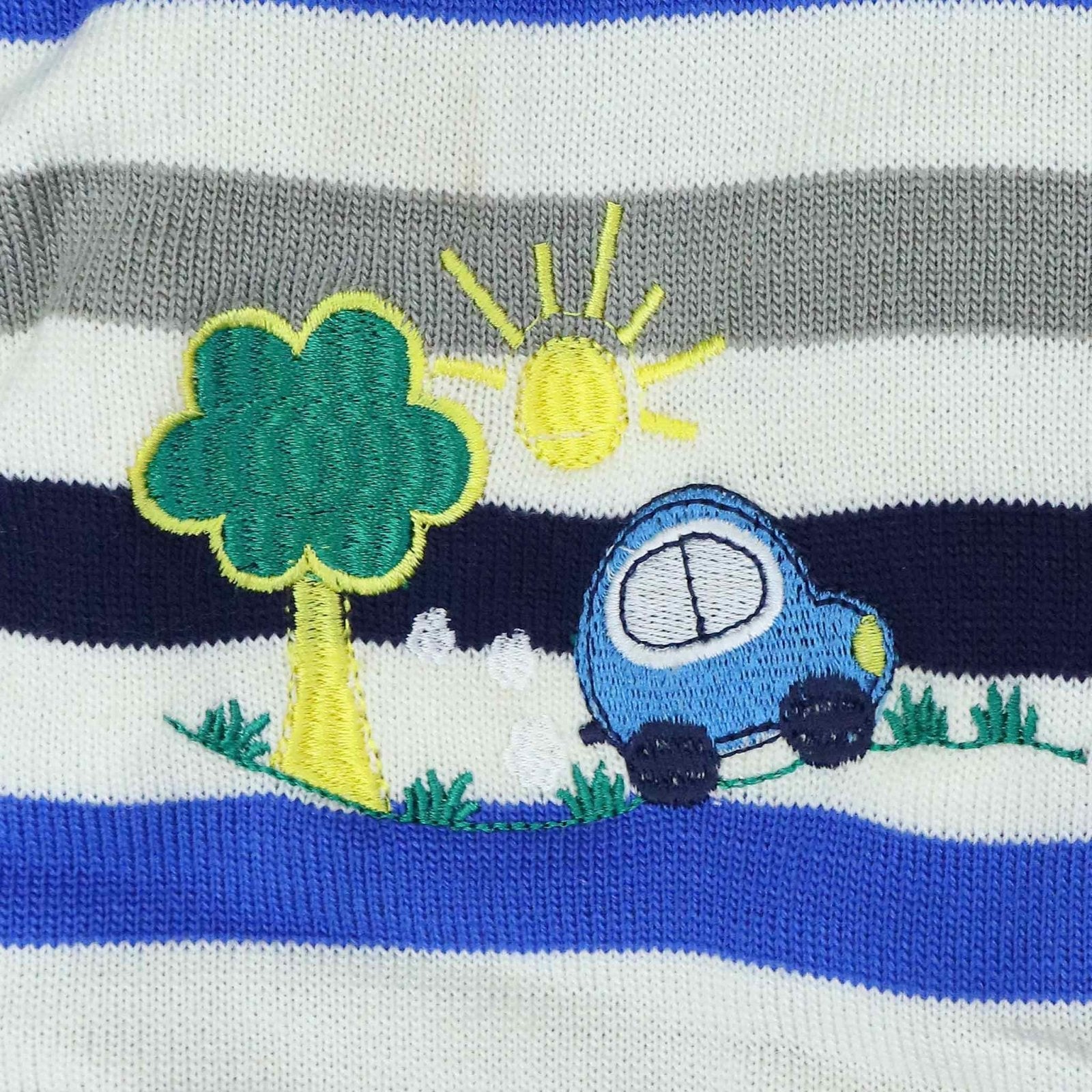 Hooded Woolen Romper Car Embroidery Blue Stripes by Little Darling
