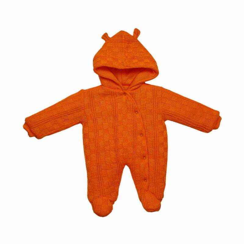 Hooded Woolen Romper Box Pattern Orange Color by Little Darling
