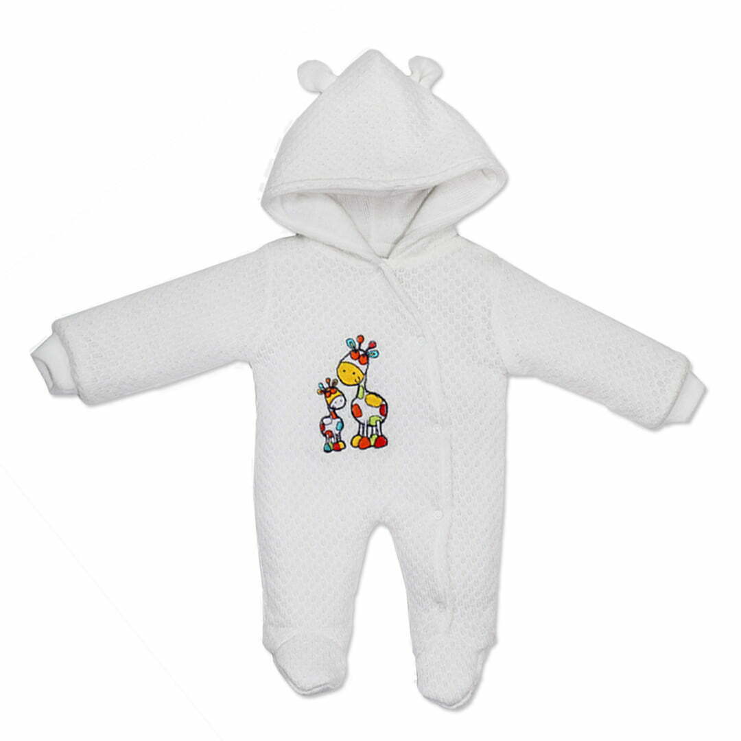 Hooded Woolen Romper Giraffe Embroidery White Color by Little Darling