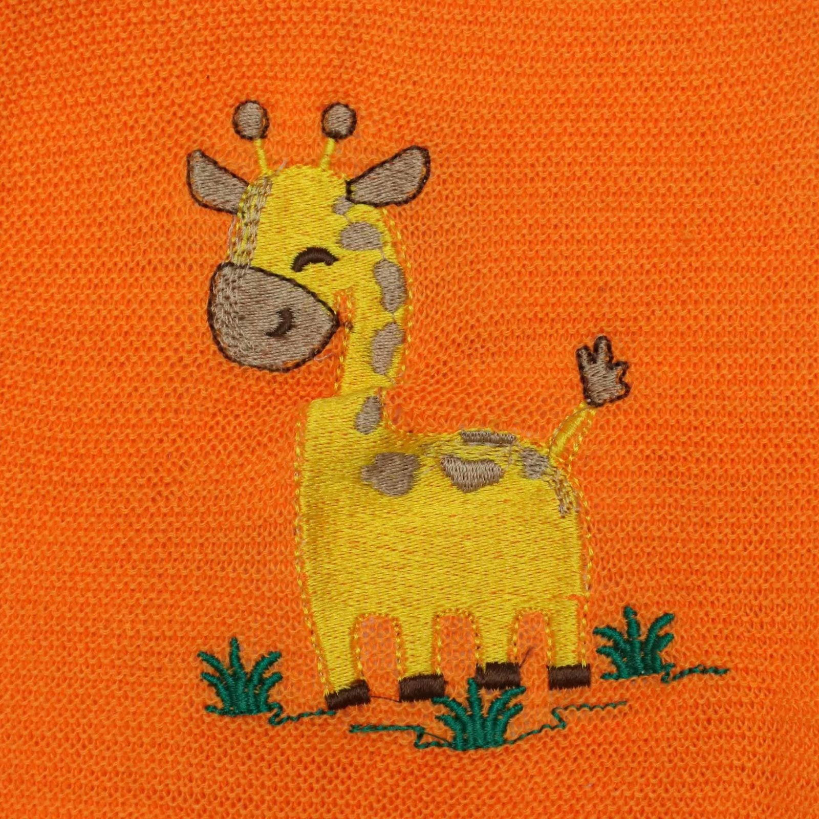 Hooded Woolen Romper Giraffe Embroidery Orange Color by Little Darling