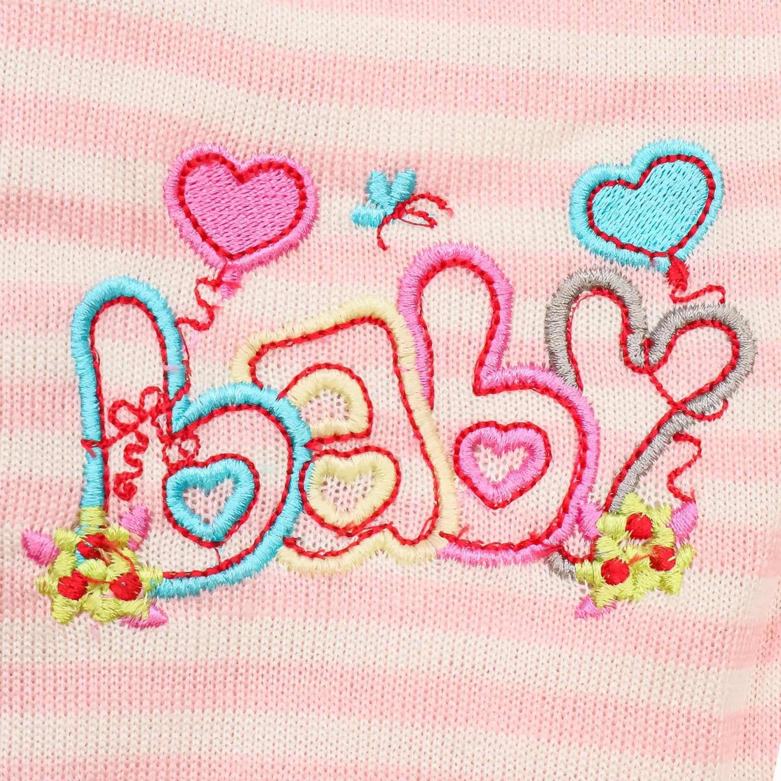 Hooded Woolen Romper Baby Embroidery Pink Stripes by Little Darling