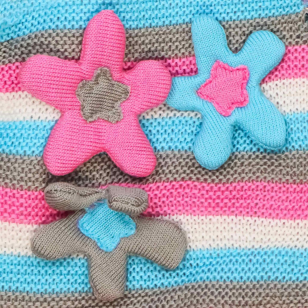 Woolen Romper Pink Strips Embossed Stars | Little Darling - Zubaidas Mothershop