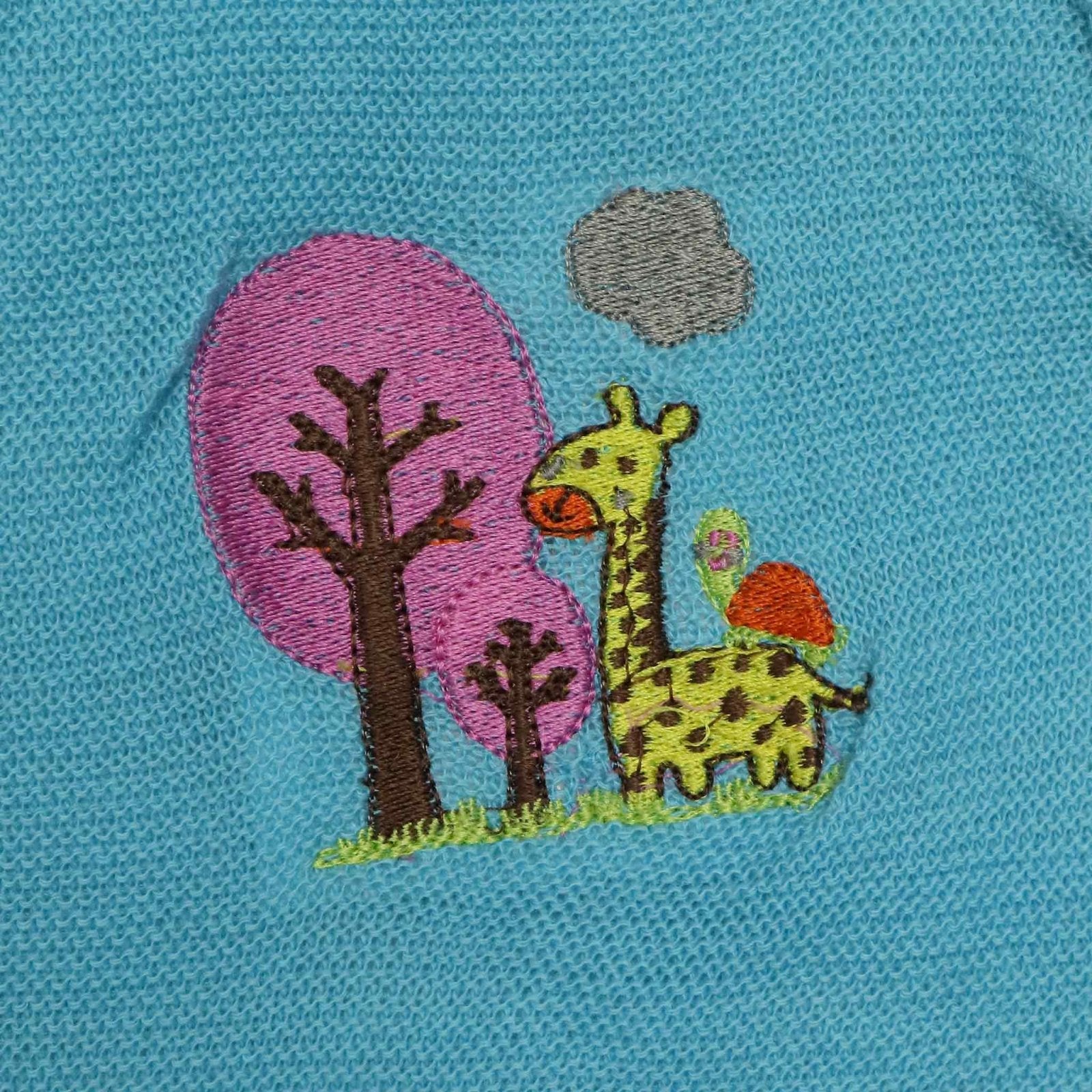 Hooded Woolen Romper Giraffe Embroidery Sky Blue Color by Little Darling