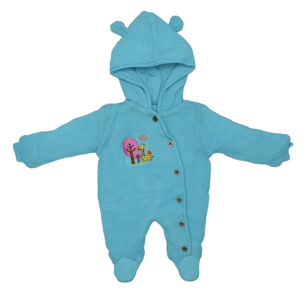 Woolen Romper Sky Blue Giraffe Embroidery | Little Darling - Zubaidas Mothershop