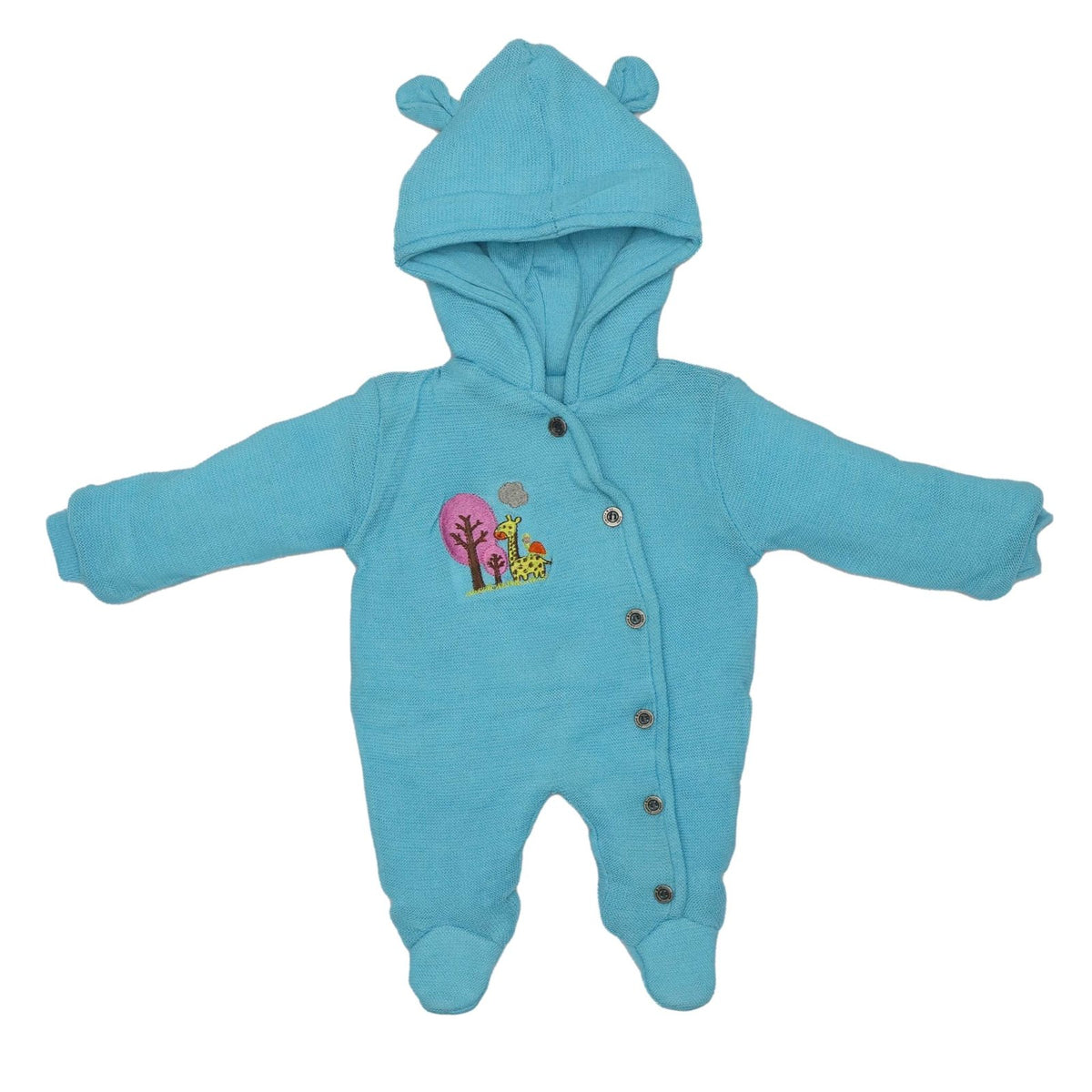 Woolen Romper Sky Blue Giraffe Embroidery | Little Darling - Zubaidas Mothershop